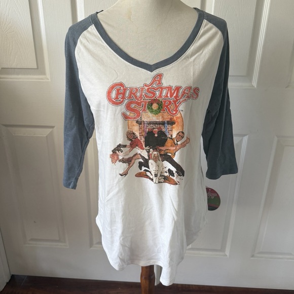 A Christmas Story Tops - A Christmas Story Movie Women's Raglan T-Shirt White/Grey XL